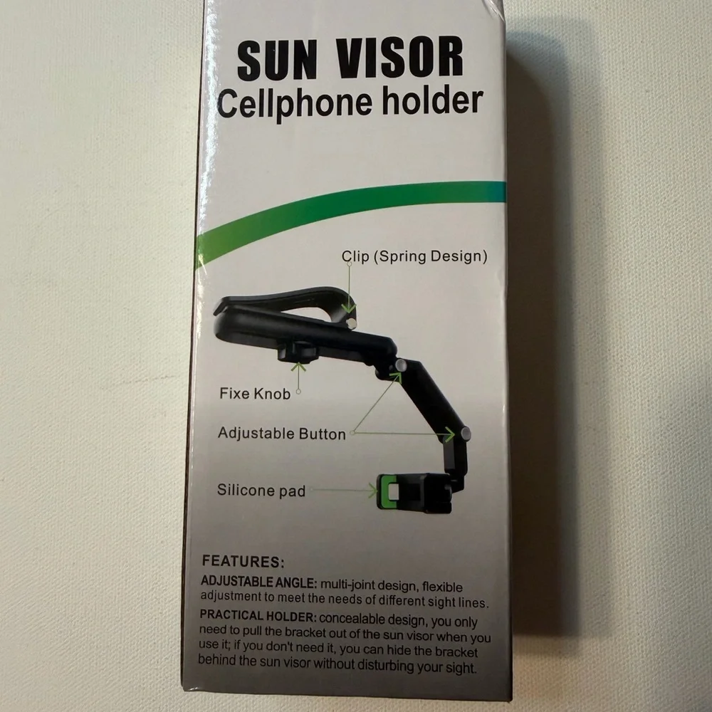 NIB SUN VISOR Cellphone Holder Foldable Design ~ 360 Deg *Ease Your Mobile Life